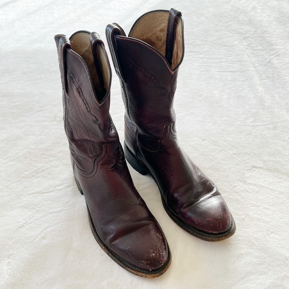 Lucchese Men’s Black Cherry Lonestar Calfskin Roper Cowboy Boots - Picture 7 of 14